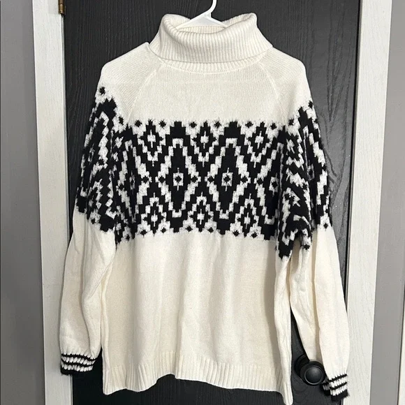 Maurices Black and White Patterned Turtleneck Sweater - Picture 1 of 3